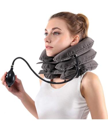Cervical Neck Traction Device for Instant Neck Pain Relief - Inflatable & Adjustable Neck Stretcher Neck Support Brace, Best Neck Traction Pillow for Home Use Neck Decompression Gray