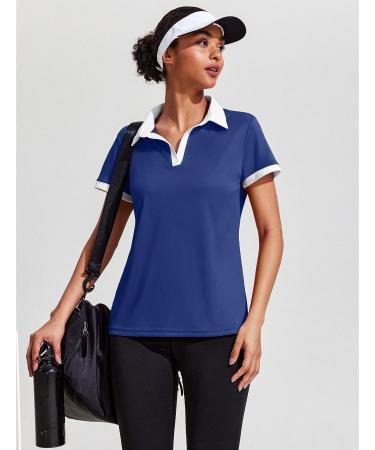 COOrun Women's Golf Polo Shirt | Short Sleeve Athletic Top | Navy Blue | UPF 50+ | V-Neck Tennis Shirt | Quick Dry - Size Small - Buy Online on GoSupps.com