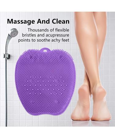 Non-Slip Shower Foot Scrubber Mat with Silicone Brush - Purple - Buy Online on GoSupps.com