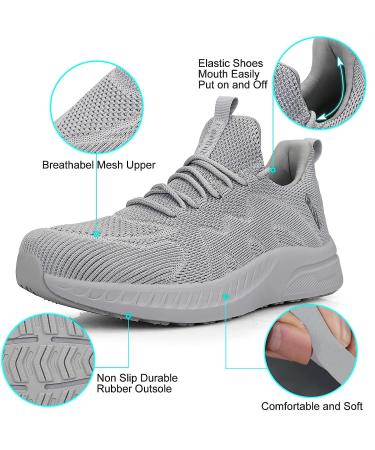 Feethit Men's Non Slip Walking Sneakers - Size 9.5 Grey | Lightweight Breathable Running Shoes for Gym and Tennis - Buy Online on GoSupps.com