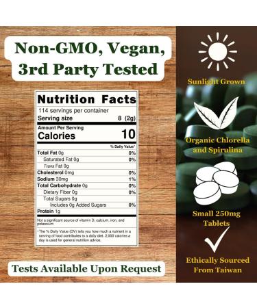NaturalZing 100% Pure Chlorella/Spirulina Tablets | 1000 250mg Tablets | 60 Servings | 60% Protein | Vegan Protein | Omega 3s | Alkaline | Chlorophyll | Cracked Cell | Grown with Sunlight | Taiwanese - Buy Online on GoSupps.com