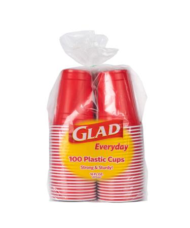 Glad Everyday Disposable Plastic Cups for Everyday Use | Red Plastic Cups Strong and Sturdy Red Plastic Party Cups for All Occasions, 16 Oz Cups (100 Count) 16 oz - 100 Count