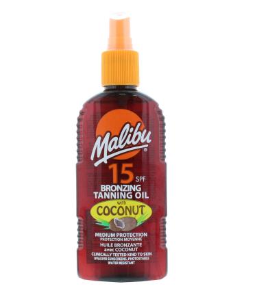 Malibu Sun SPF 15 Bronzing Tanning Coconut Oil Spray with Medium Protection Water Resistant Tropical Scent 200ml Coconut Oil 200 ml (Pack of 1)