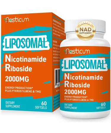 2000 MG Nicotinamide Riboside NMNH Supplement Alternative Liposomal NAD Nicotinamide Riboside Supplement with TMG & Pterostilbene - Boost NAD+ Energy Focus Immunity Age Resist - 60 Softgels 60 Count (Pack of 1)