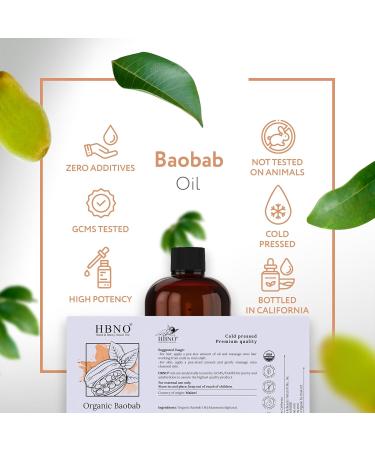 HBNO Organic Baobab Oil 16 oz - Cold Pressed Natural Carrier Oil for Massage Aromatherapy DIY Soap Making Face Body Hair & Nails - International Shipping Available - Buy Online on GoSupps.com