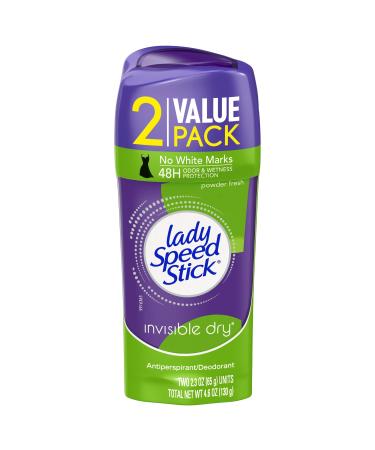 Lady Speed Stick Antiperspirant, Invisible Dry Powder Fresh, Twin, 2.3 Oz, Pack of 2