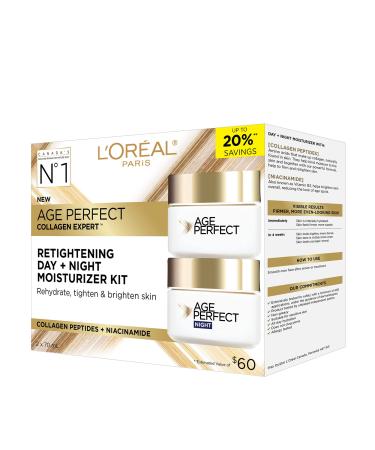L'Or al Paris Day & Night Face Moisturizer Cream Skincare Kit (2-Piece) Age Perfect Collagen Expert with Collagen Peptides + Niacinamides For Mature Skin Suitable for Sensitive Skin Skincare kit 2 x 70 ml