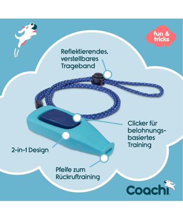 Coachi Whizz Click: 2-in-1 Dog Training Clicker & Pipe - Adjustable Reflective Ideal for All Dogs & Puppies - Hellblau/Marineblau - Buy Online on GoSupps.com