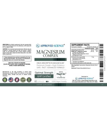 Approved Science Magnesium Complex - High Absorption Formula for Heart Health, Headaches, Cramps & Energy - 60 Capsules - Non-GMO Vegan - Buy Online on GoSupps.com