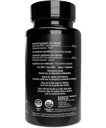 Nutritionn Resveratrol 99% Trans-Resveratrol - 500mg per Capsule, 1000mg Serving - Premium Natural Health Supplement - Buy Online on GoSupps.com