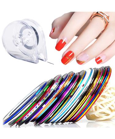 30 Colors Nail Striping Tape Line 2 PCS Nail Tape Dispensers Tape Roller Dispenser Striping Tape Line Nail Art Tools Nail Art Decoration Stickers Kit DIY Nail Tip for Women Girls Manicure Tips Decor