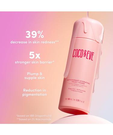 Coco & Eve Antioxidant Hydrating Milky Toner - Gentle Face Toner for Boosted Hydration & Radiance with Hyaluronic Acid Niacinamide & Probiotics - 3.38 floz - Buy Online on GoSupps.com