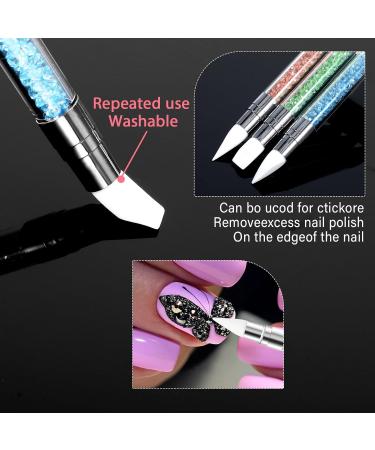 3 Pcs Nail Art Sculpture Pen Set - Dual Tipped Silicone Tools for Home & Salon | Blue Green Orange Nail Brushes & Rhinestone Carving Pen - Buy Online on GoSupps.com