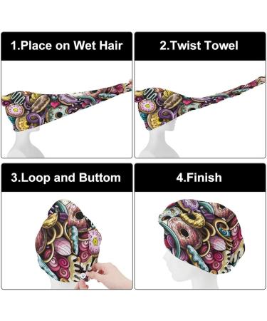 Cute Doodles Donuts Microfiber Hair Towel Wrap - Super Absorbent Hair Turban for Women (10x26 Inch) - Perfect Hair Care Accessory - Buy Online on GoSupps.com