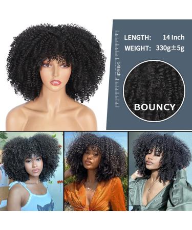 AISI HAIR 14 inch Afro Curly Black Wig with Bangs - Synthetic Glueless Kinky Curly Hair Wig for Black Women - Buy Online on GoSupps.com