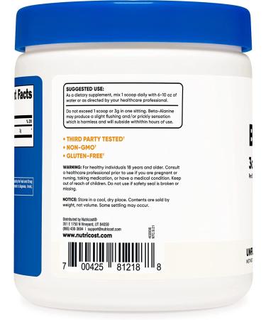 Nutricost Beta Alanine Powder 300g - Enhance Performance with 3g Per Serving - Buy Online on GoSupps.com
