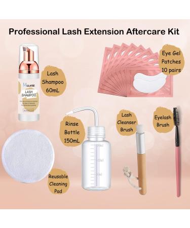 MULAFEE Lash Shampoo Kit for Eyelash Extensions - 60 ML Cleanser with Rinse Bottle, Brush, Wand, Cleaning Pad, Under Eye Pads - Salon and Home Care - Buy Online on GoSupps.com