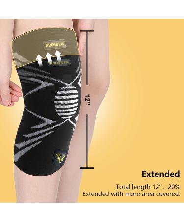 Knee Brace for Pain Relief | Lightweight Non-Slip Compression Sleeve | Extended Length Support for Running Basketball & Sports - Large Black Grey - Buy Online on GoSupps.com