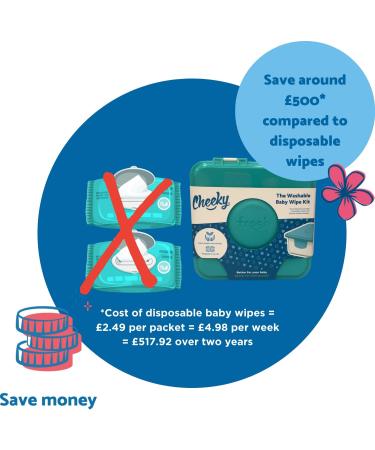Cheeky Wipes Reusable Mini Wash Kit - White Cotton Terry Wipes for Nappy Users | Includes Soaking Box, Travel Bag, and Essential Oil Soaking Solution - Buy Online on GoSupps.com