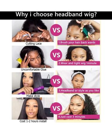 Short Wavy Headband Wig for Black Women - 14 inch Natural Black Synthetic Bob, Glueless Half Wig with Headbands Attached for Daily and Party Wear - Buy Online on GoSupps.com