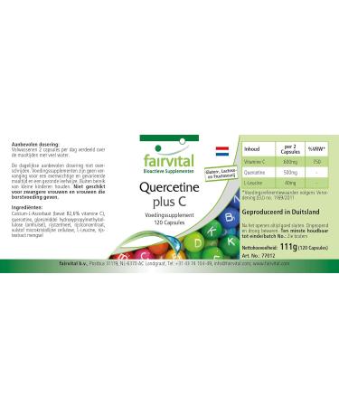 Fairvital Quercetin and Vitamin C Vegan Capsules - High Dosage Antioxidant Supplement - 120 Count - Buy Online on GoSupps.com
