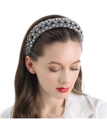 QIANXUAN Crystal Rhinestone White Pearl Headband for Women and Girls | Handmade Padded Velvet Hairband with Jewelry Chain | Elegant Retro Diamond Hair Accessories - Buy Online on GoSupps.com