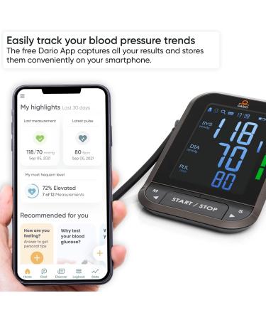Dario Blood Pressure Monitor Gen2 - Digital BP Machine with Large Backlit Display and Large Cuff for Accurate Home Use - Buy Online on GoSupps.com