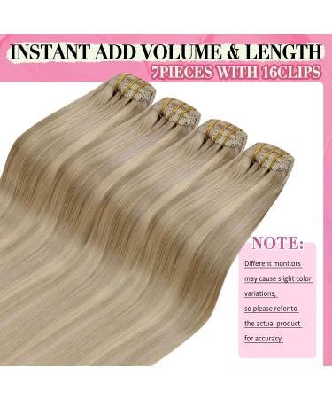 Buy Younsee 55cm Clip-In Real Hair Extensions - Blonde #16/25 120g 7PCs - Premium Remy Hair for Effortless Style - Buy Online on GoSupps.com