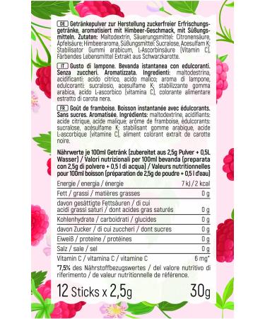 Intick Sugar-Free Instant Drink - Raspberry | Vegan Low-Calorie Beverage Powder | 12 x 0.5-1L Packs with Vitamin C - Buy Online on GoSupps.com