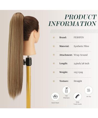 FESHFEN Long Wrap Around Ponytail Extension 28 Inch | Synthetic Hair Clip in Hairpiece for Women Girls | 12H24 Brown & Blonde - Buy Online on GoSupps.com