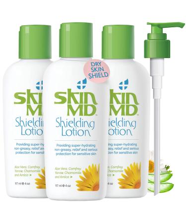 Skin MD Shielding Lotion for Face Body & Hands 4oz - 3 Pack - Helps with Eczema & Psoriasis! The dry skin remedy to the things that dry your skin