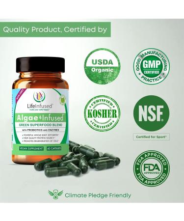 Life Infused Algae Infused - Premium Green Superfood Blend with Organic AFA Spirulina Chlorella - 60 Caps for Energy Digestion Detox & Immune Support - Buy Online on GoSupps.com