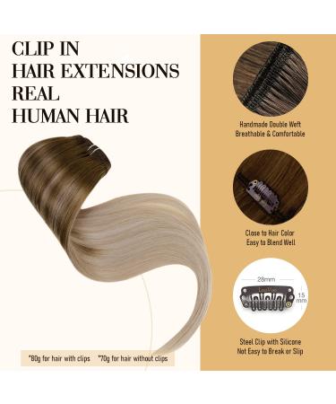 Laavoo Clip-In Hair Extensions | Balayage Ombre Real Hair | Double Weft 55cm 70g #8/18/60 - Buy Online on GoSupps.com