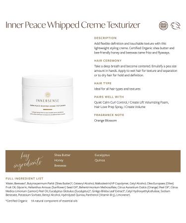 INNERSENSE Organic Beauty Inner Peace Whipped Creme Texturizer (3.4oz) | Cruelty-Free Clean Haircare - Buy Online on GoSupps.com