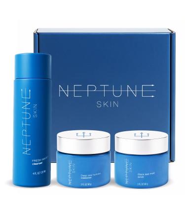 Neptune Skincare 3-Piece Bundle | Fresh Water Cleanser Deep Sea Hydrate Moisturizer & Black Sea Mud Scrub | Deep Cleansing Hydrating & Exfoliating | 100% Natural EWG Verified | For All Skin Types