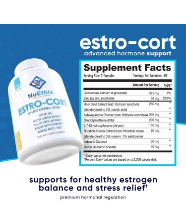 NuEthix Formulations Estro-Cort Anti-Estrogen Support - Dietary Supplement - 120 Capsules | International Shipping Available - Buy Online on GoSupps.com