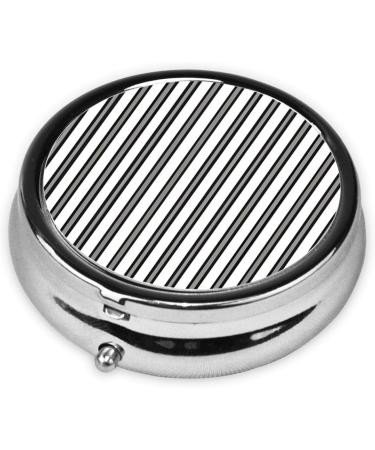 Black White Stripe Round Pill Box - 3 Compartment Portable Travel Organizer for Vitamins & Medications - Buy Online on GoSupps.com
