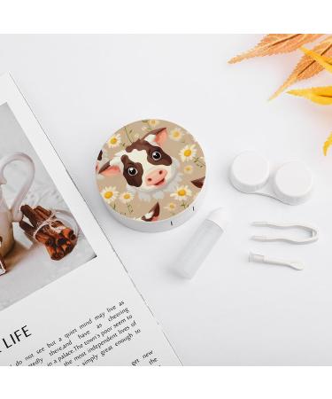 Cute Cows Daisy Flowers Contact Lens Case with Mirror | Portable Eye Lens Box Travel Kit - Buy Online on GoSupps.com