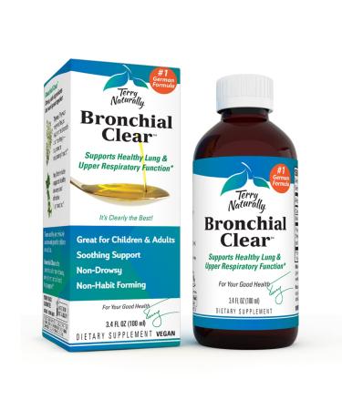 Terry Naturally Bronchial Clear Liquid - 3.4 fl oz - Soothing Lung & Upper Respiratory Function Support Supplement Non-Drowsy Non-Jittery - Gluten-Free - 20 Servings - Buy Online on GoSupps.com