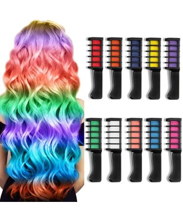 10 Colors Hair Chalk Combs for Girls Kids Temporary Bright Coloured Hair Chalk Comb Set on Birthday DIY Cosplay Christmas Party Washable Hair Chalk Dye Gifts Safe for Kids Teen Adults