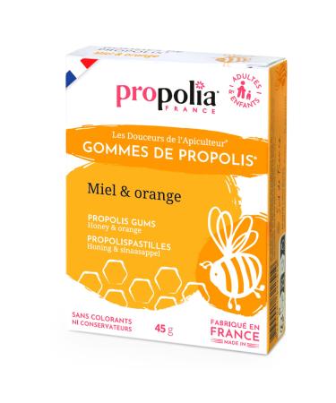 PROPOLIA - Propolis gum, Honey & Orange - Soothes throat and freshens breath - Dietary supplement - 100% natural - Made in France - 45 g