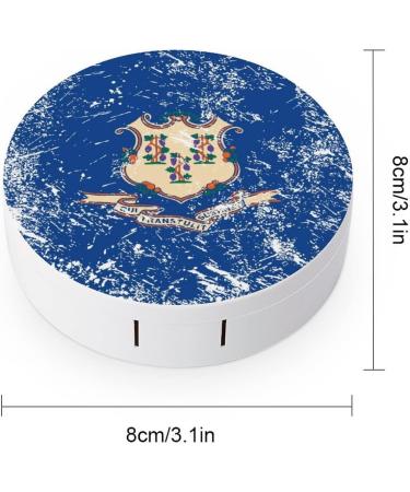 Connecticut State Flag Round Case For Contact Lens Kit Storage Box with Mirror Printed - Buy Online on GoSupps.com