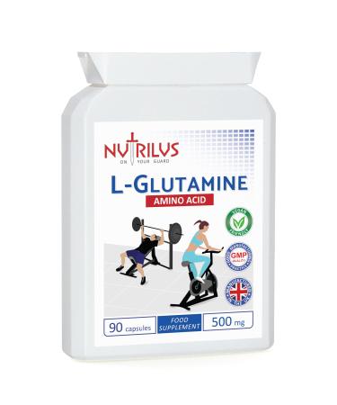 L-Glutamine Capsules 90 x 500mg - Pure Amino Acid - no Fillers - Vegan Capsules - not Tablets - Sport Muscle Recovery