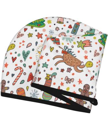 Hair Towel Wrap - Quick Drying Towel Turban with Button | Winter Christmas & New Year Design - Buy Online on GoSupps.com