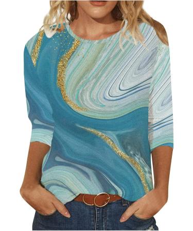 oelaio Womens 3/4 Sleeve Tops Trendy Casual Summer Cute Print Round Neck T Shirts Fashion 2023 Loose Blouses Plus Size Tunics Sky Blue Medium - Buy Online on GoSupps.com