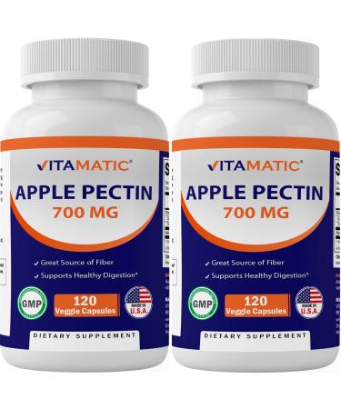 Vitamatic 2 Pack Apple Pectin 700 mg 120 Vegetarian Capsules - Dietary Fiber - Promotes Healthy Intestinal Health*