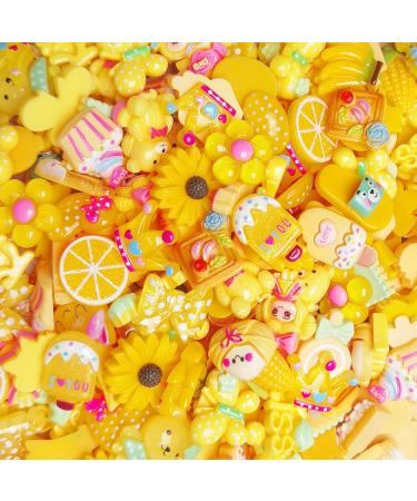 LibiIine 100pcs Mix Lots Yellow Flatback Resin Buttons Flat Back Scrapbooking Resin Flatback Craft (Yellow)