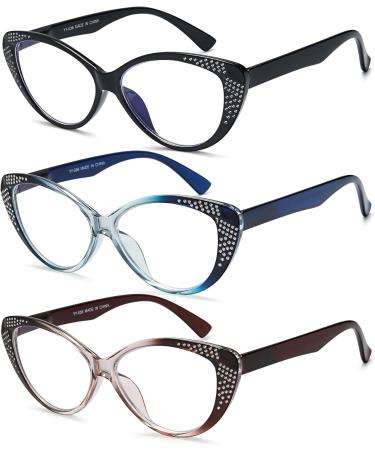 Shop EYEURL 3 Pack Cat Eye Reading Glasses - Blue Light Blocking Rhinestone Coating Spring Hinges +2.50 Magnification - Stylish Eyewear for Women - Buy Online on GoSupps.com
