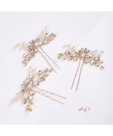 YERTTER 3pcs Gold Crystal Wedding Hair Pins Set - Rhinestone Clip for Bride, Bridesmaid, Flower Girl - Perfect for Updo, Bun, Prom, Party - Buy Online on GoSupps.com