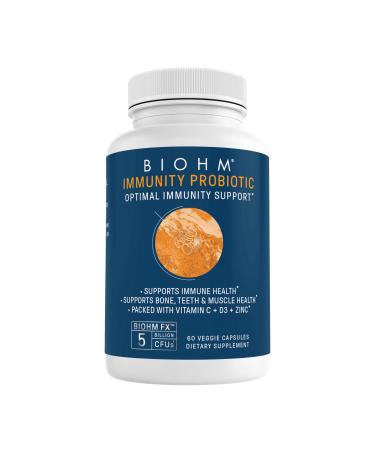 BIOHM Immunity Probiotic 5 Billion CFU Supports Immune Health Natural Vitamin C D3 Zinc Shelf Stable Non-GMO Vegan for Women and Men 60 Capsules